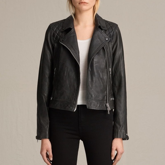 All Saints Conroy Leather Biker Jacket in Black, US 0 - Picture 1 of 16